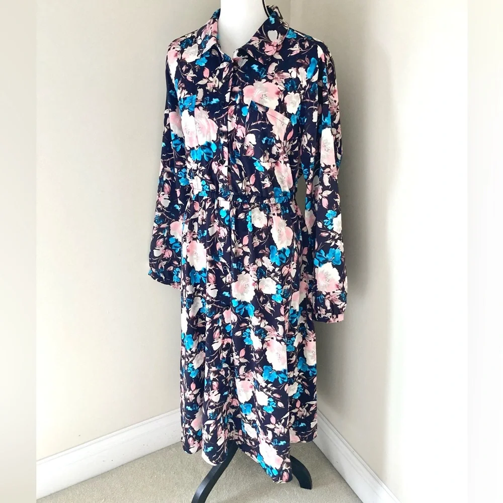 Torrid Midi Studio Crepe De Chine Long Sleeve Button Front Shirtdress Size 1X